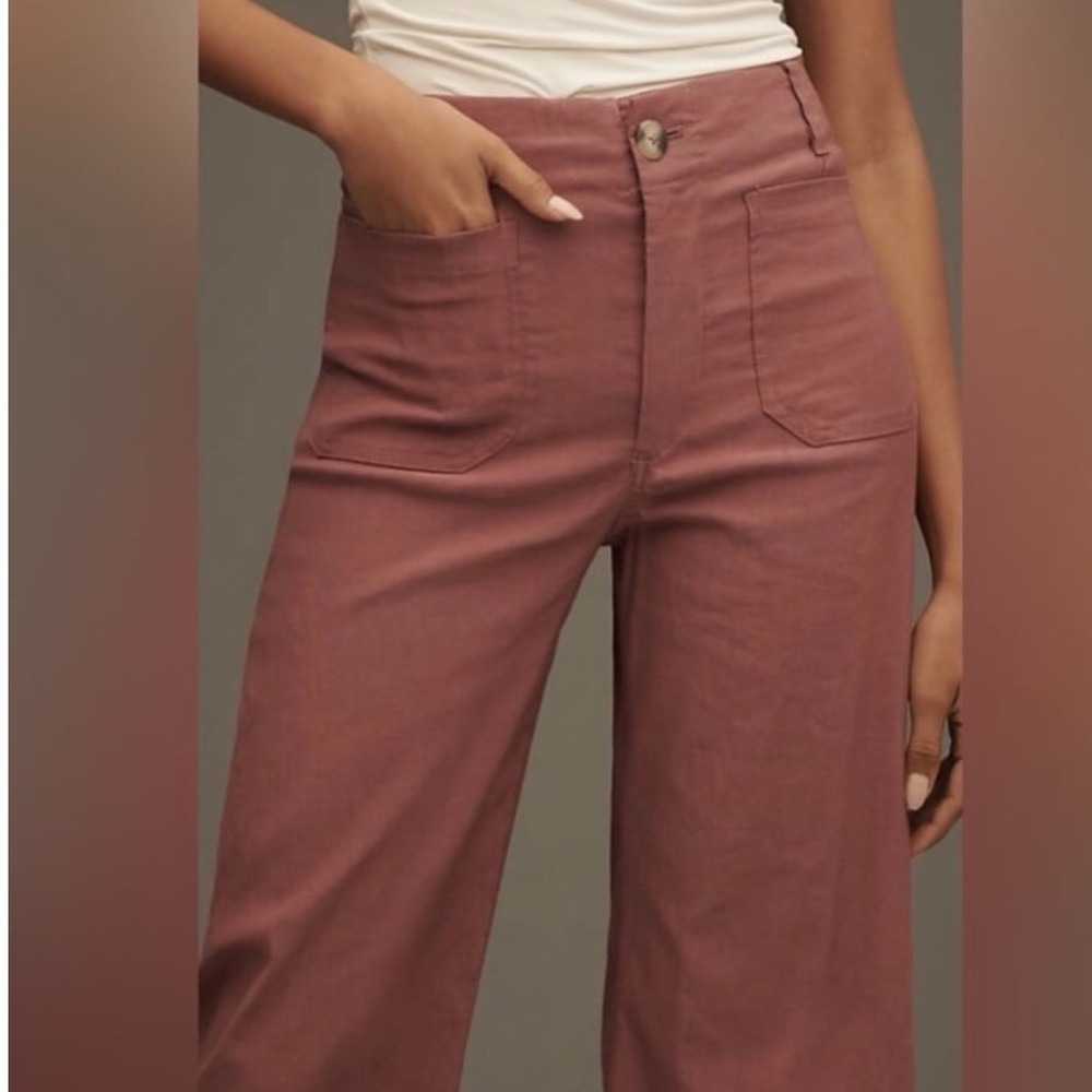 Maeve Anthropologie The Colette Wide Leg Pants Mauve Pink Linen Blend 28T Tall - Picture 6 of 7